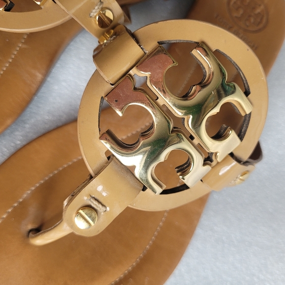 Tory Burch Metal Miller 2 Leather Sandals Tan Size 10 - Picture 12 of 12